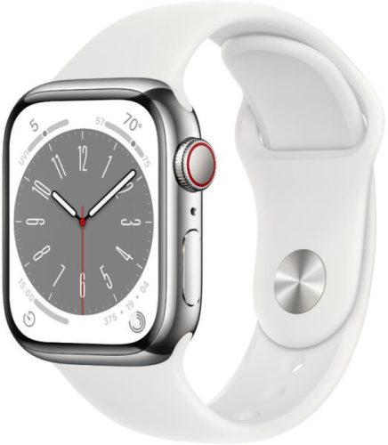 Apple Watch Series 8 GPS 45 mm silver alumíniumtok, fehér sportszíj